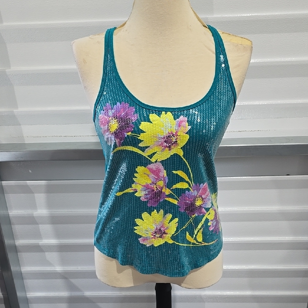 Aeropostale‎ Teal Green Sequin Fitted Sleeveless Tank Top Size XS
